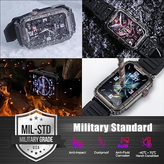 JELLOO Tactical Smartwatch, Smartwatch z funkcją telefonu, wodoodporny