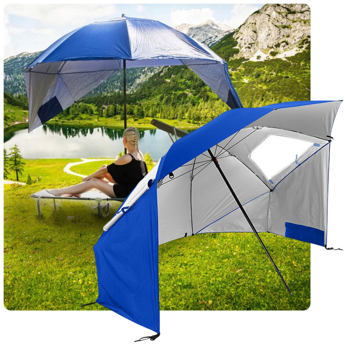 Duży parasol plażowy i ogrodowy 3w1 - składany parawan