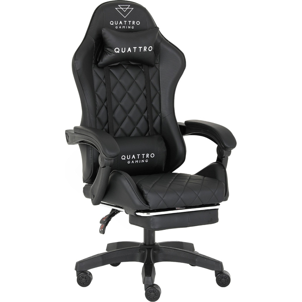 Fotel Gamingowy z Podnóżkiem Eco Skóra QUATTRO Black