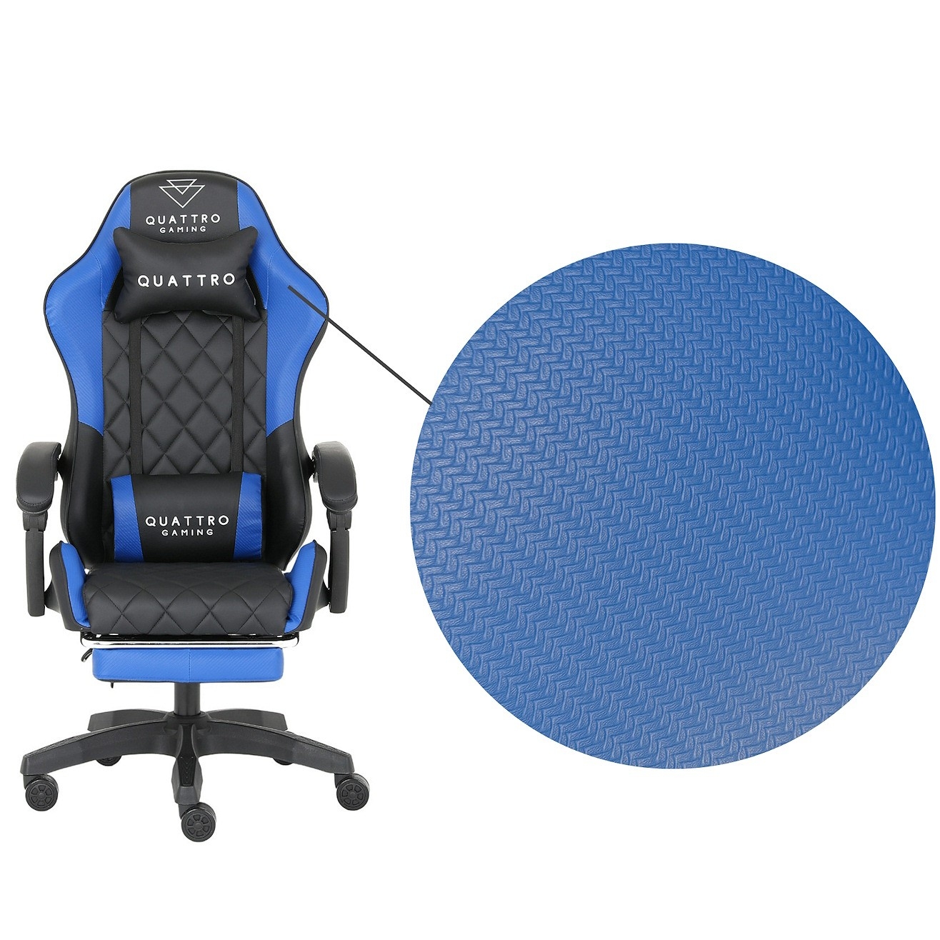 Fotel Gamingowy z Podnóżkiem Eco Skóra QUATTRO Blue