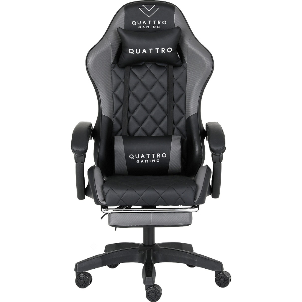 Fotel Gamingowy Szary z Podnóżkiem Eco Skóra QUATTRO Gray