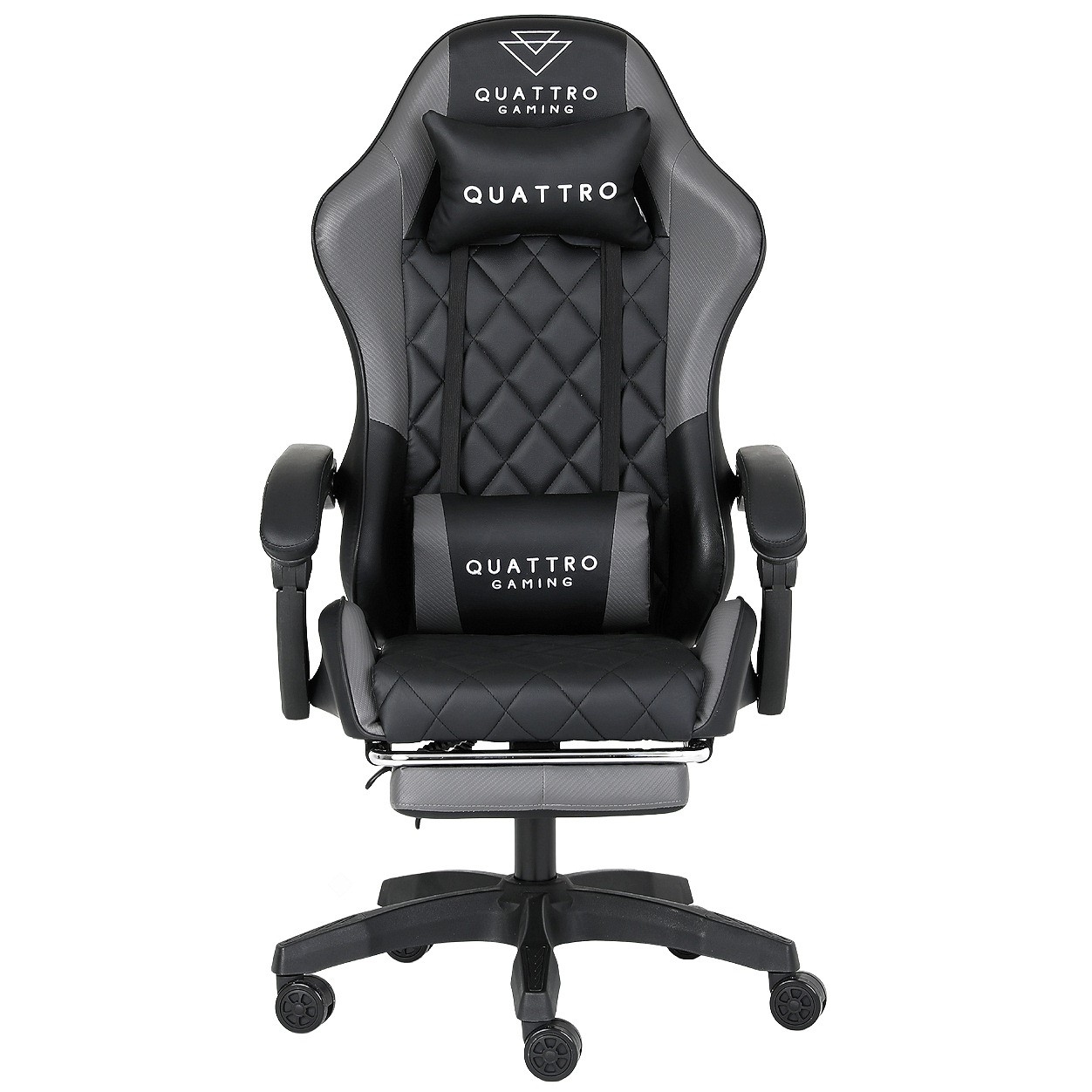 Fotel Gamingowy Szary z Podnóżkiem Eco Skóra QUATTRO Gray