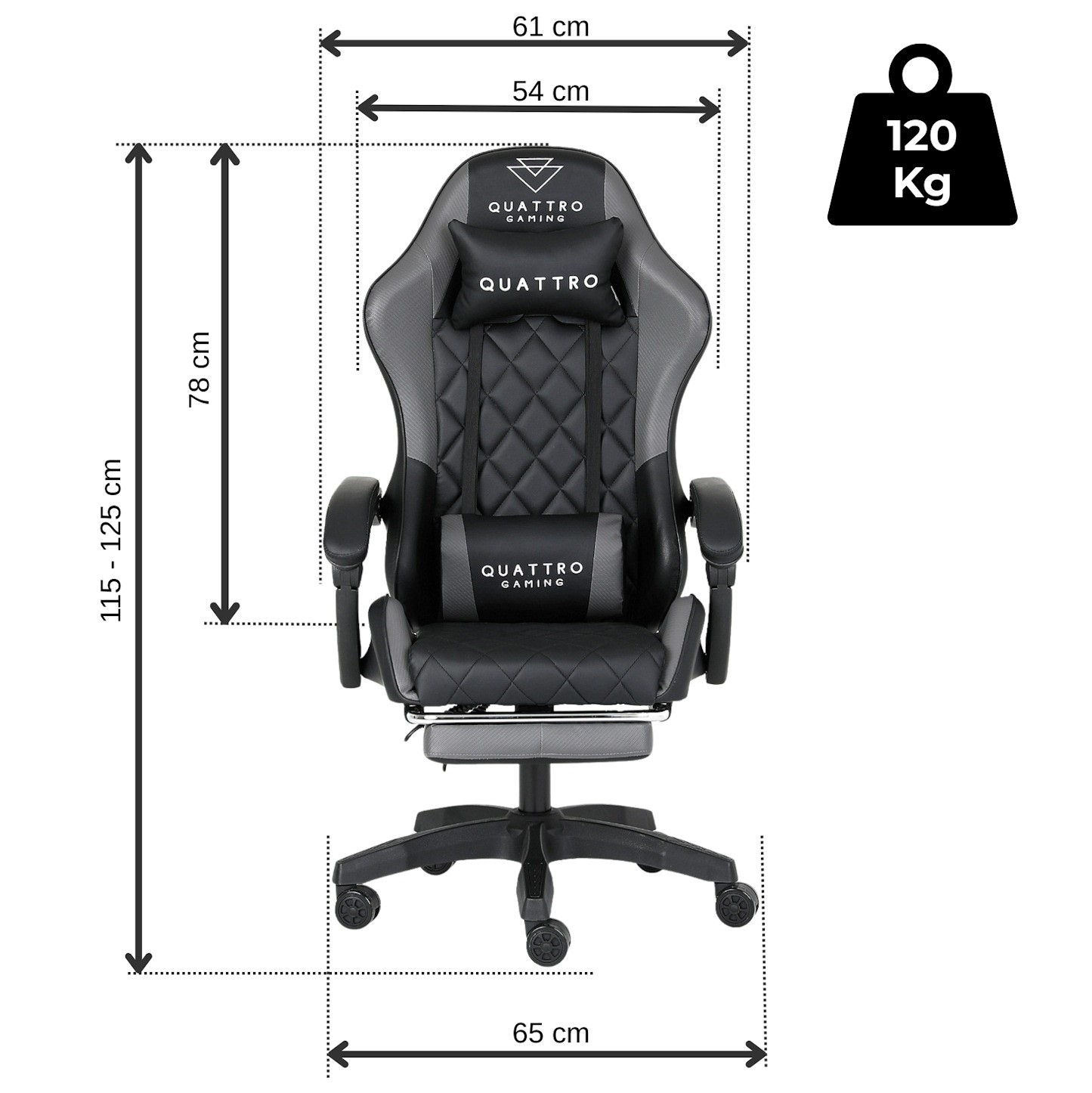 Fotel Gamingowy Szary z Podnóżkiem Eco Skóra QUATTRO Gray