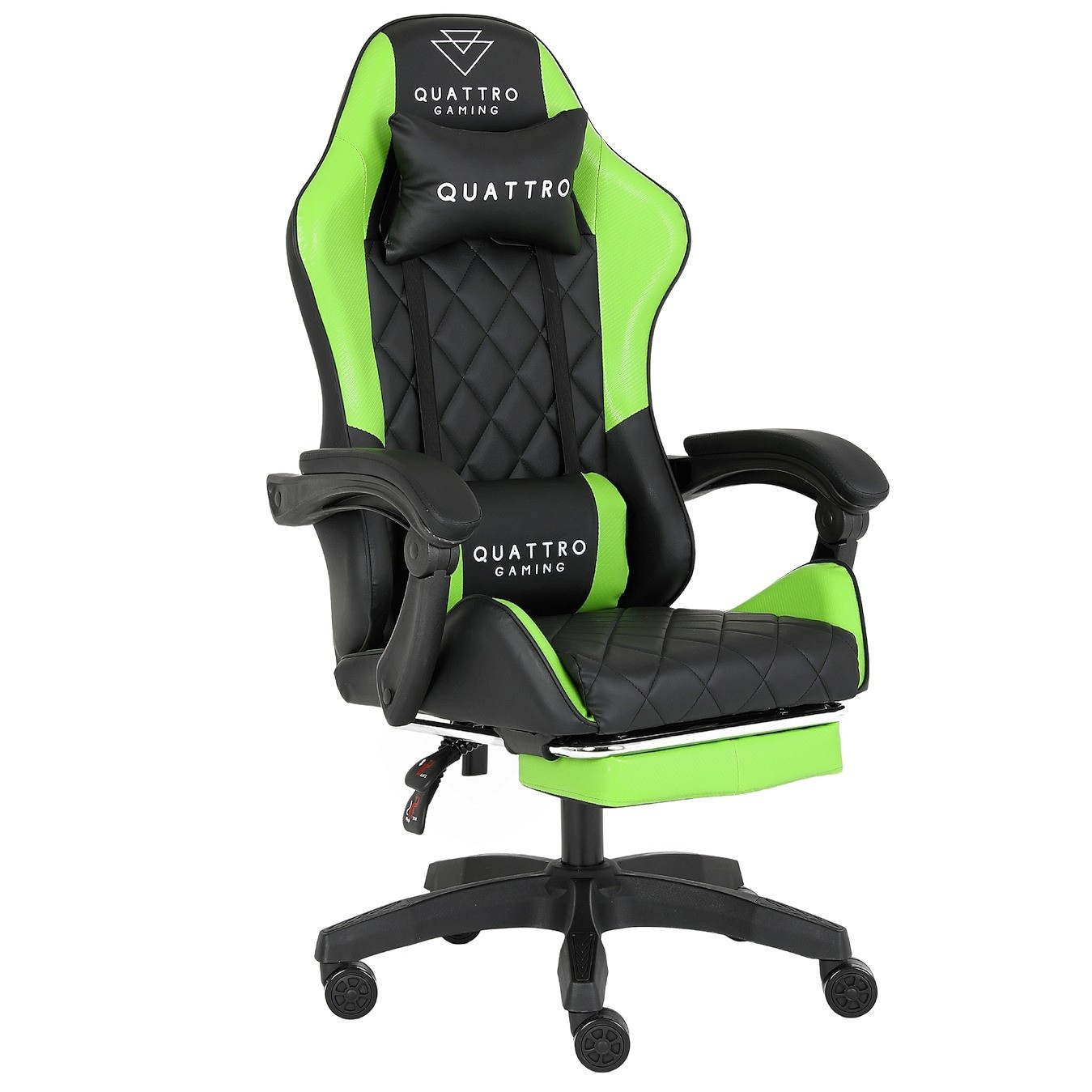 Fotel Gamingowy Quattro Carbon Green Pikowany Premium z Podnóżkiem