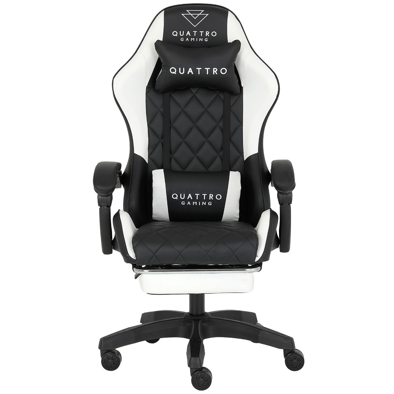 Fotel Gamingowy Quattro White Podnóżek Pikowany Eco Skóra Premium