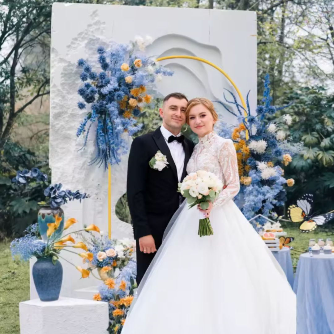 ZESTAW STELAŻ ZŁOTY ŁUK 2M + 2x OBCIĄŻNIKI NA NOGI DO ZDJĘC ŚLUB URODZINY SESJA [STELAZ2-B]