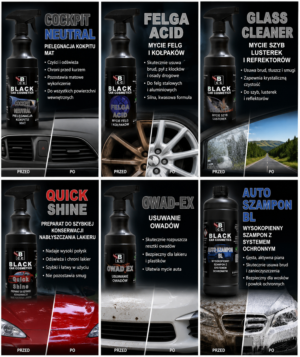 Zestaw Kosmetyków Samochodowych Detailing 6x700ml Mycie i Pielęgnacja