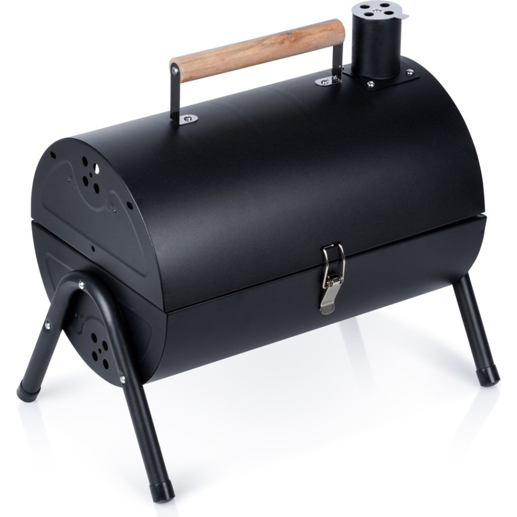 Grill węglowy stalowy z kominem podwójny ruszt przenośny 41x25x38 cm