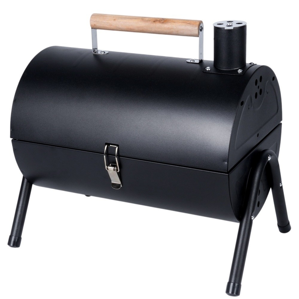 Grill węglowy stalowy z kominem podwójny ruszt przenośny 41x25x38 cm