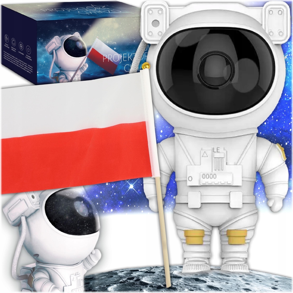 PROJEKTOR GWIAZD LAMPKA NOCNA LED ASTRONAUTA DLA DZIECI RZUTNIK PILOT 5 GEN