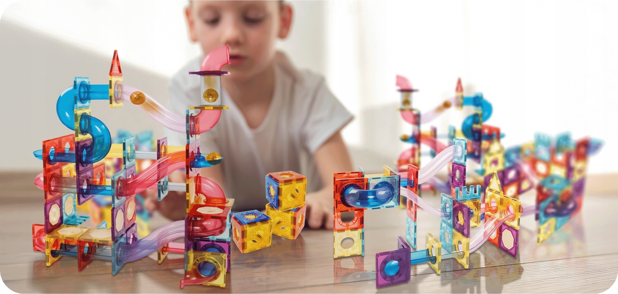 KLOCKI MAGNETYCZNE KONSTRUKCYJNE ŚWIECĄCE 156EL XXL EDUKACYJNE TOR KULKOWY