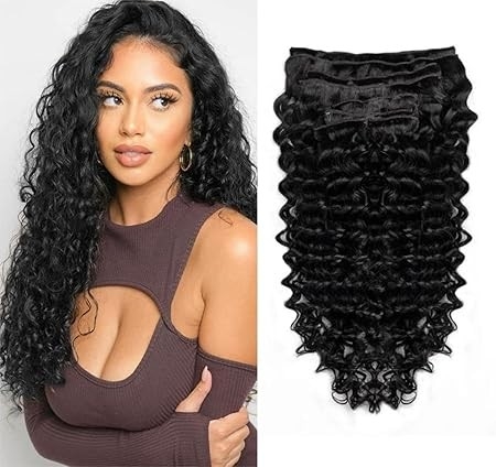 Naturalne dopinki z włosów Remy Deep Curly Clip In – 100% prawdziwe włosy, doczepy czarne kręcone