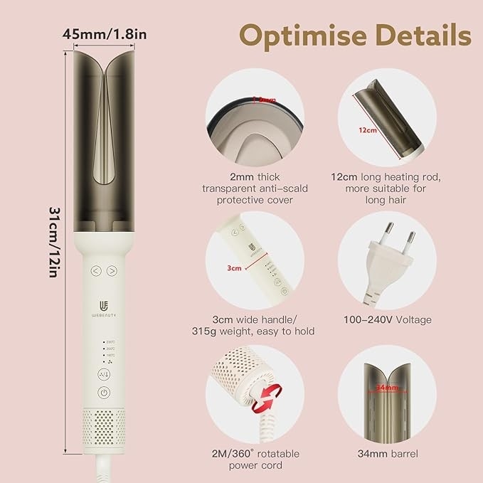 Automatyczna lokówka WeBeauty 180°C-230°C, lokówka z powłoką ceramiczną, lokówka z jonizacją