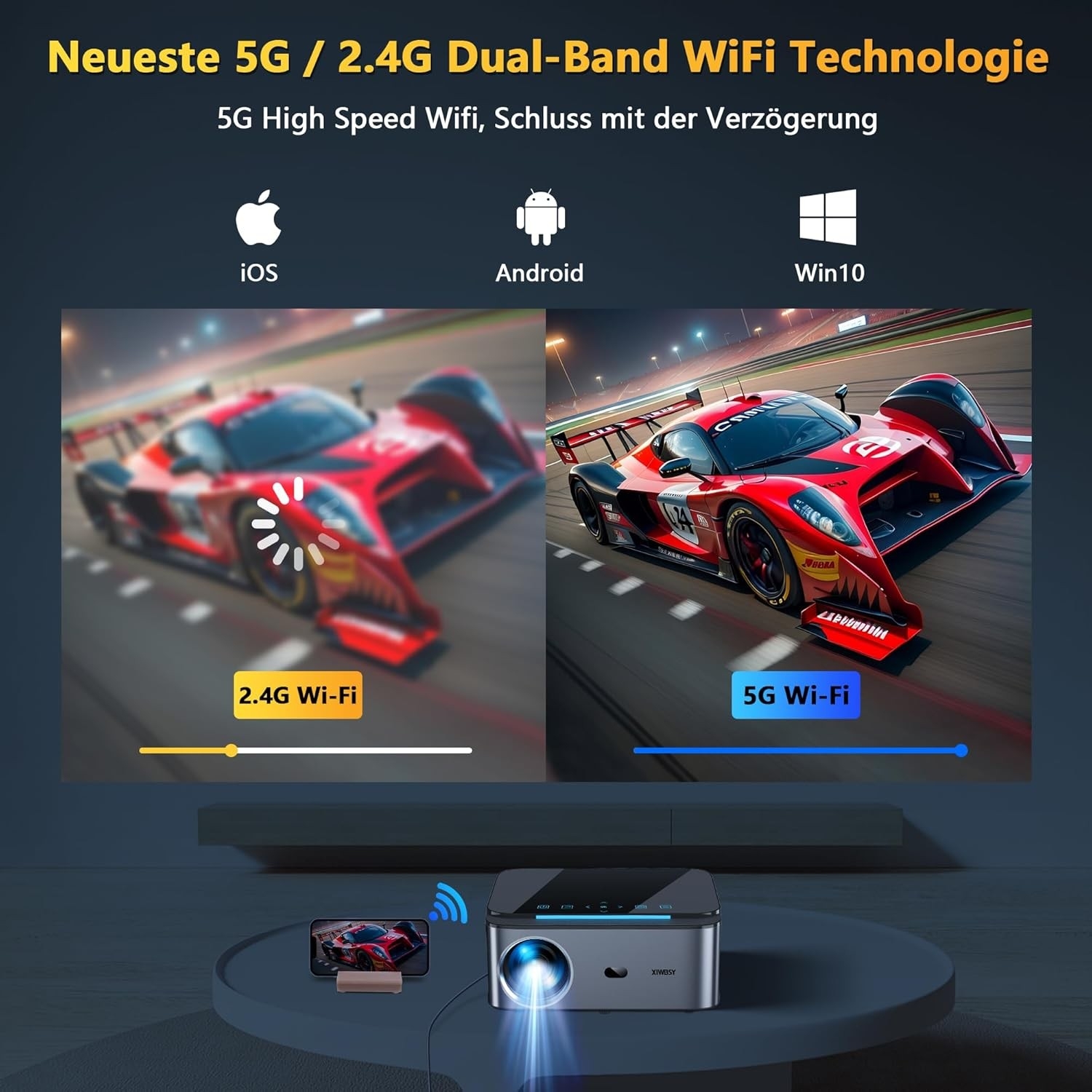Projektor XIWBSY T07 LED 1080p 4K WiFi Bluetooth Smart TV 300"  Android   BRAK PILOTA