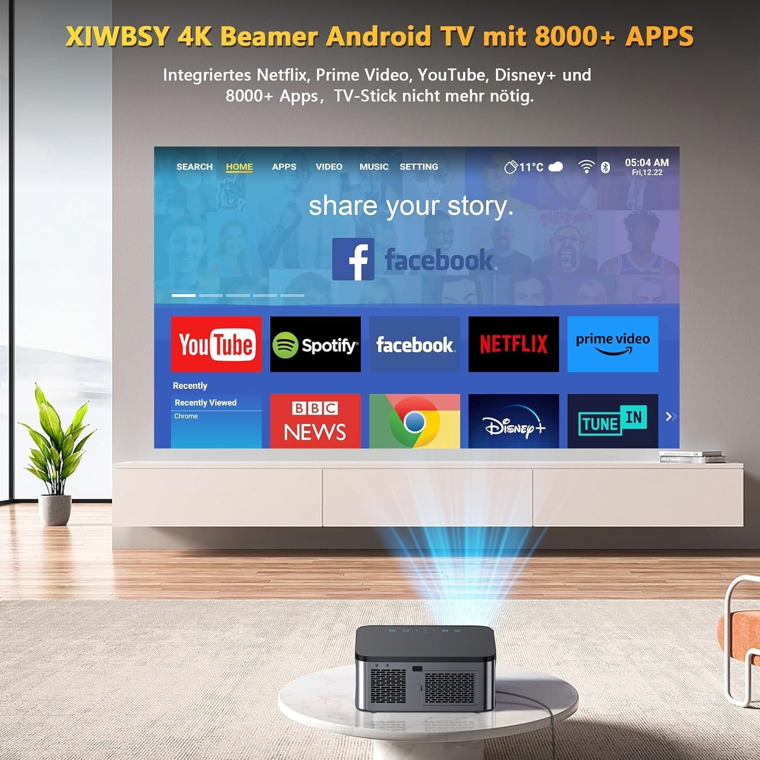 Projektor XIWBSY T07 LED 1080p 4K WiFi Bluetooth Smart TV 300"  Android   BRAK PILOTA