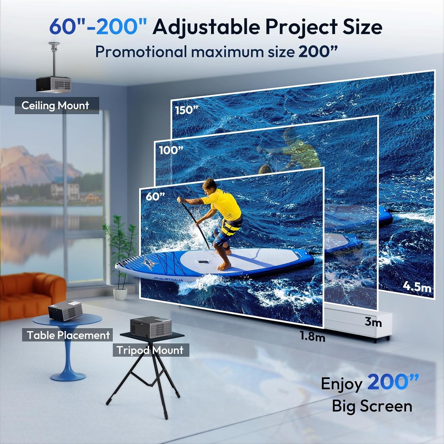 Projektor XGODY Sail2 Android TV 11 1080p 4K WiFi Bluetooth, Rzutnik LED