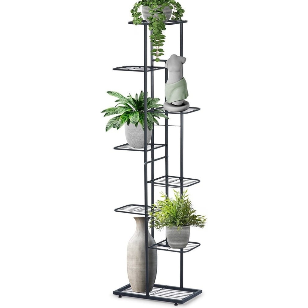 Kwietnik metalowy czarny 8-poziomowy 142 cm