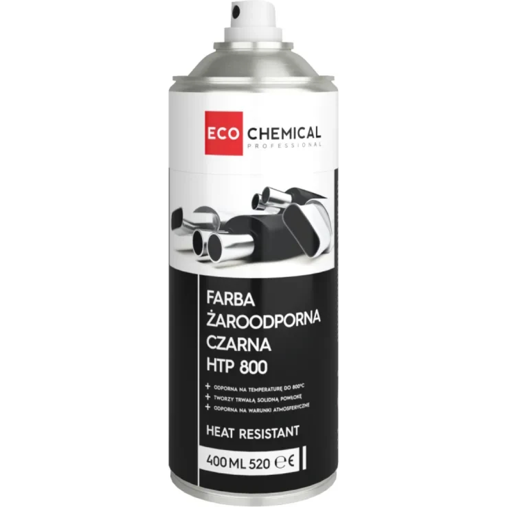 Farba żaroodporna do 800°C. Szybkoschnąca, odporna na warunki atmosferyczne, chemikalia i benzynę