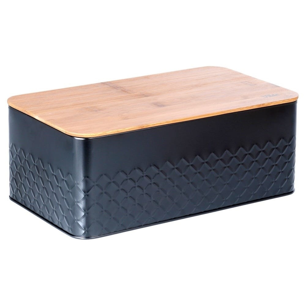Chlebak metalowy z deską drewnianą czarny 33,5x18,5x12,5 cm
