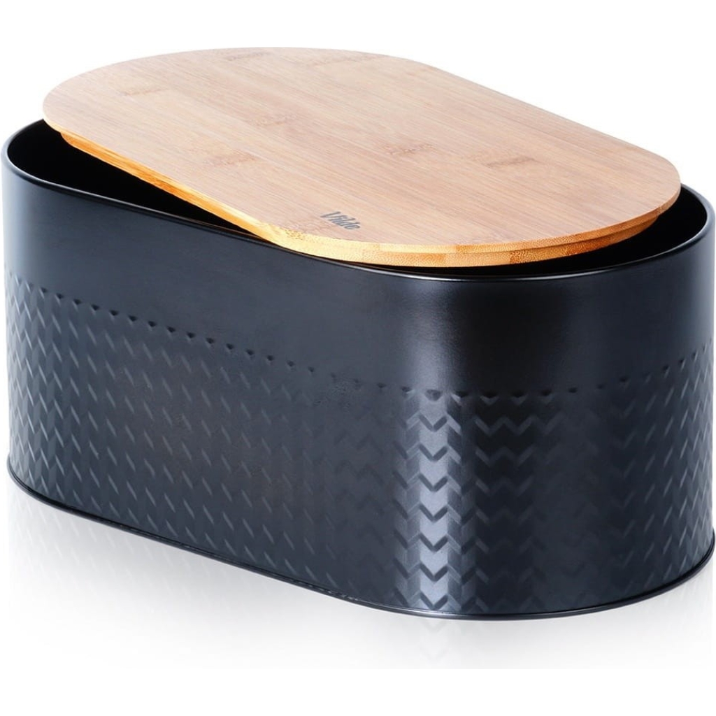 Chlebak stalowy z deską drewnianą czarny 34x18,5x15,5 cm
