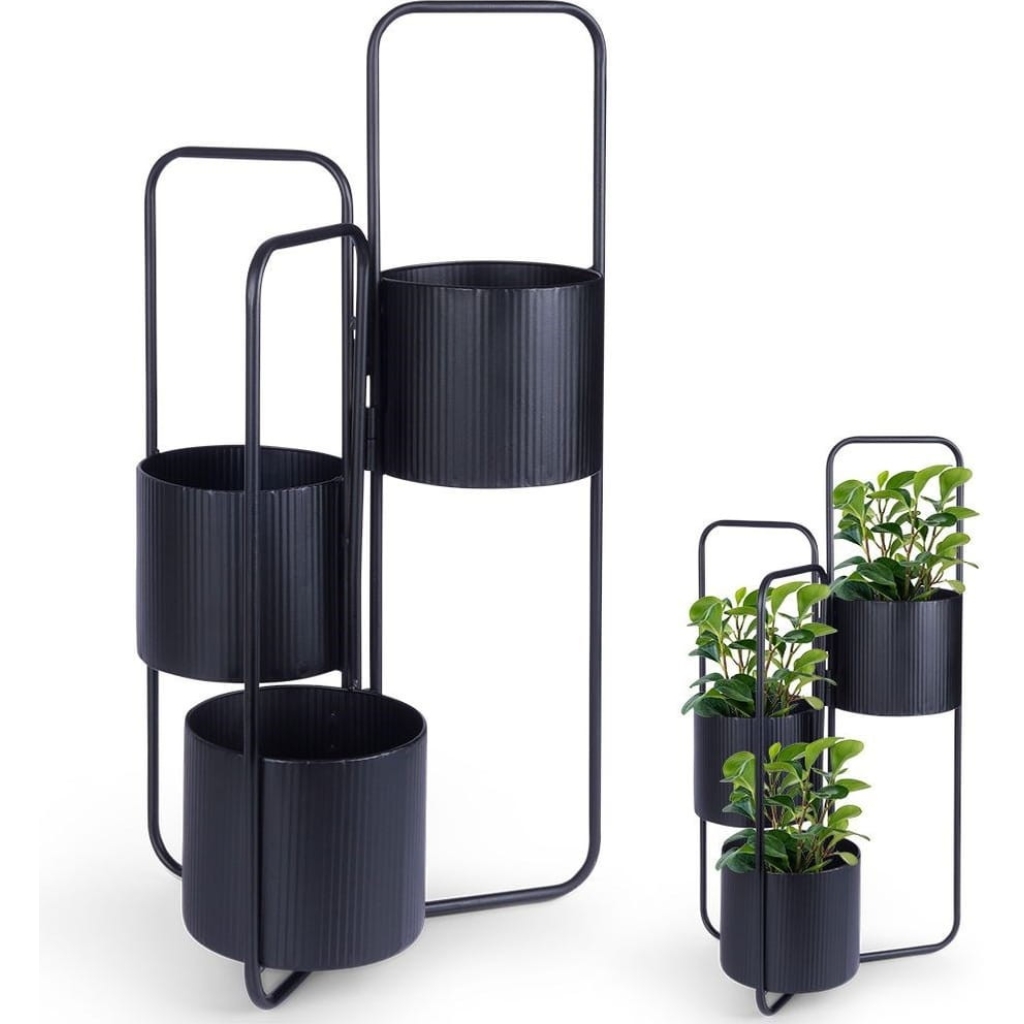 Kwietnik metalowy czarny 3-poziomowy 33x24x57 cm